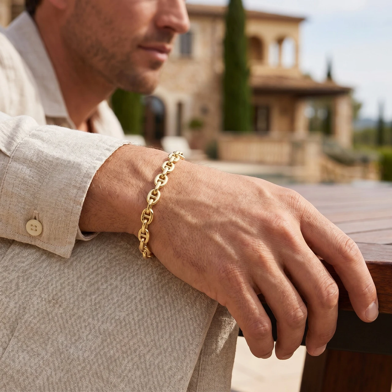 Men's Marine 14k Gold (26gram) or Platinum (48gram) 6.5mm Link Bracelet 8.5"