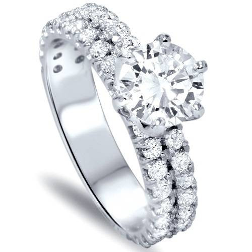 2 3/8ct Diamond Pave Double Row Engagement Ring 14K White Gold (G-H, I1)