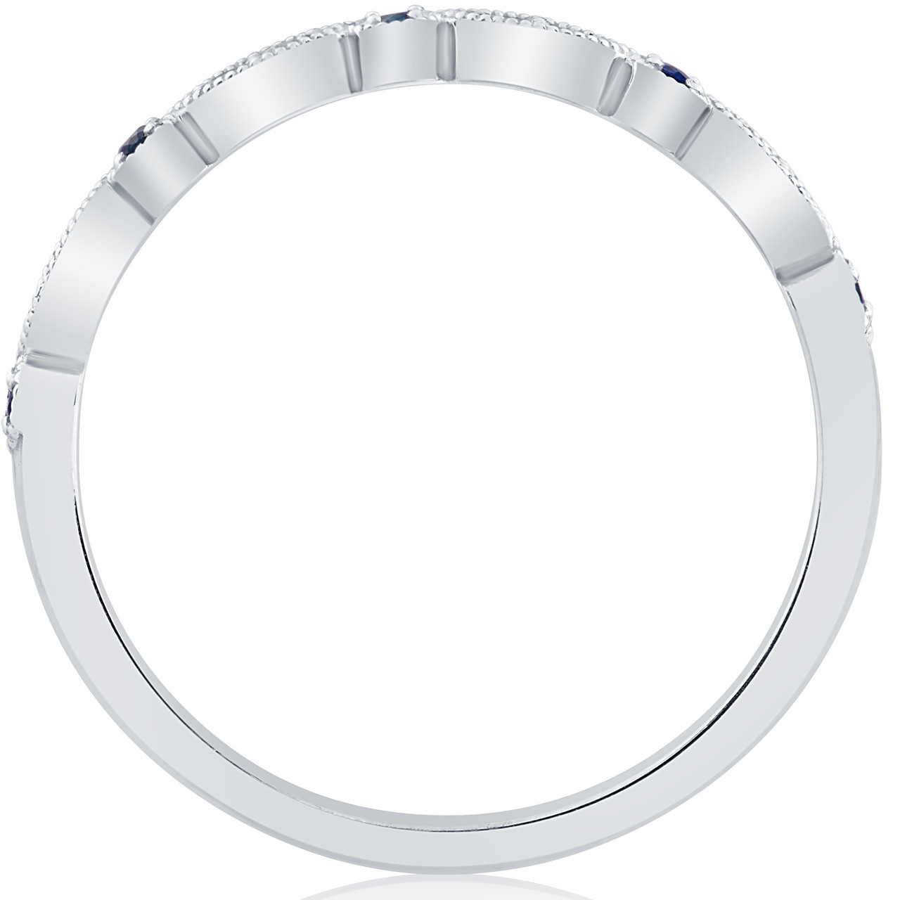 1/5 ct Blue Sapphire & Diamond Wedding Ring Stackable Band 10k White Gold (I-J, I2-I3)