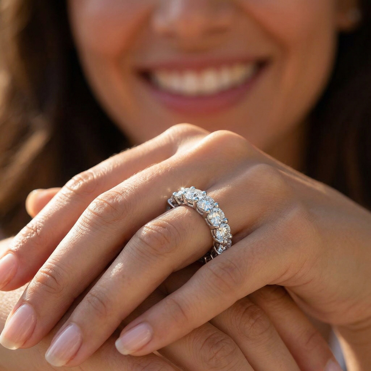 2 1/2 Carat U Prong Diamond Eternity Ring 14K White Gold Lab Grown (E-F, VS)