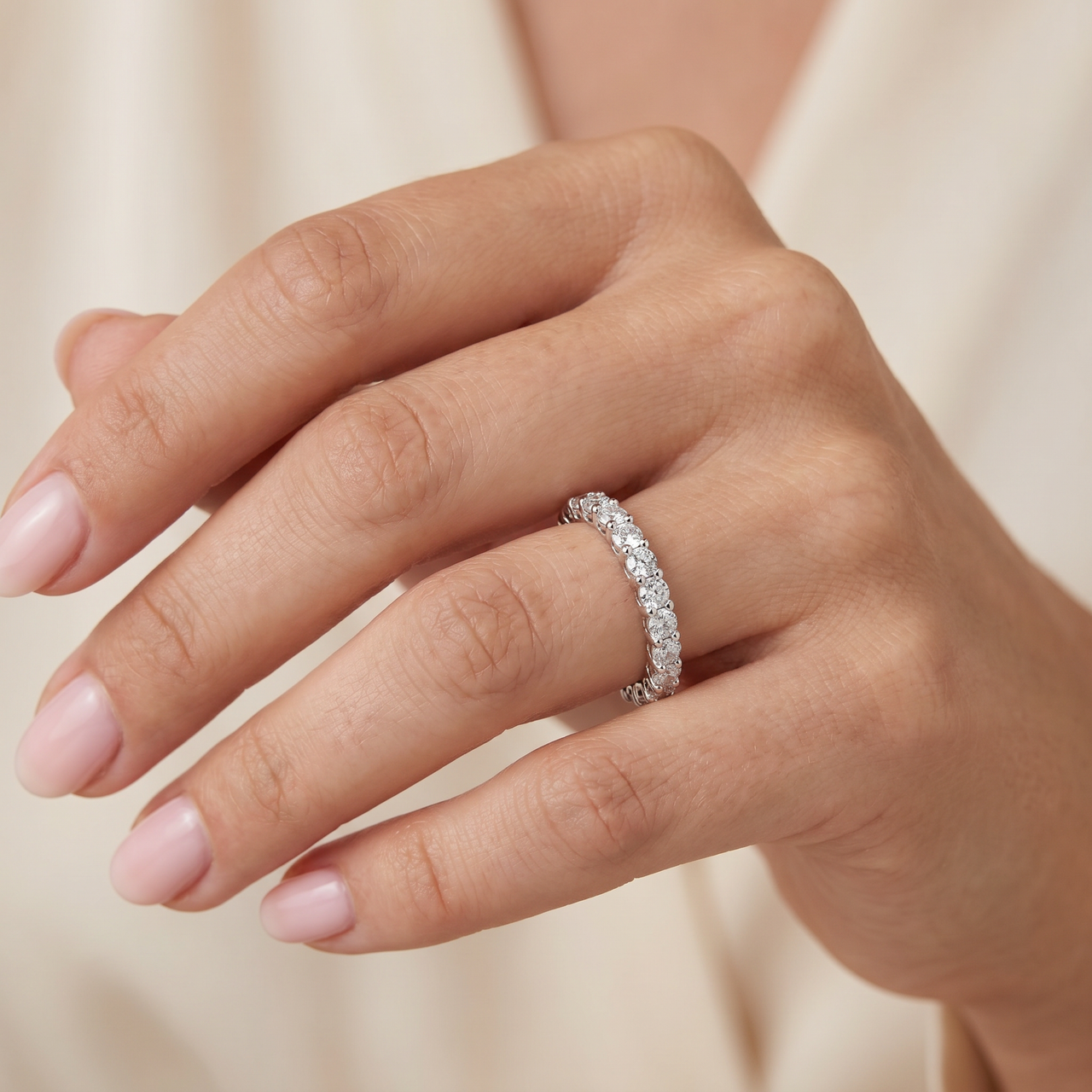 2 1/2 Carat U Prong Diamond Eternity Ring 14K White Gold Lab Grown (E-F, VS)