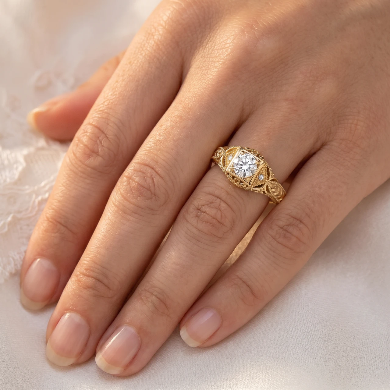 Emery 5/8Ct Vintage Genuine Diamond Engagement 14K Yellow Gold (H-I, I1)