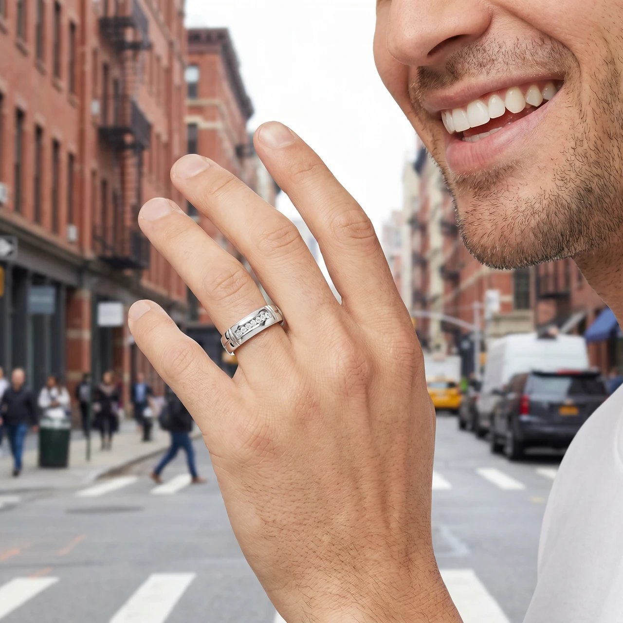 1/4ct Channel Set Diamond Ring 14K White Gold Mens Wedding Band (G-H, SI)