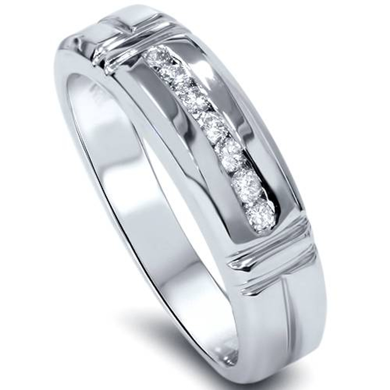 1 4ct Channel Set Diamond Ring 14k White Gold Mens Wedding Band