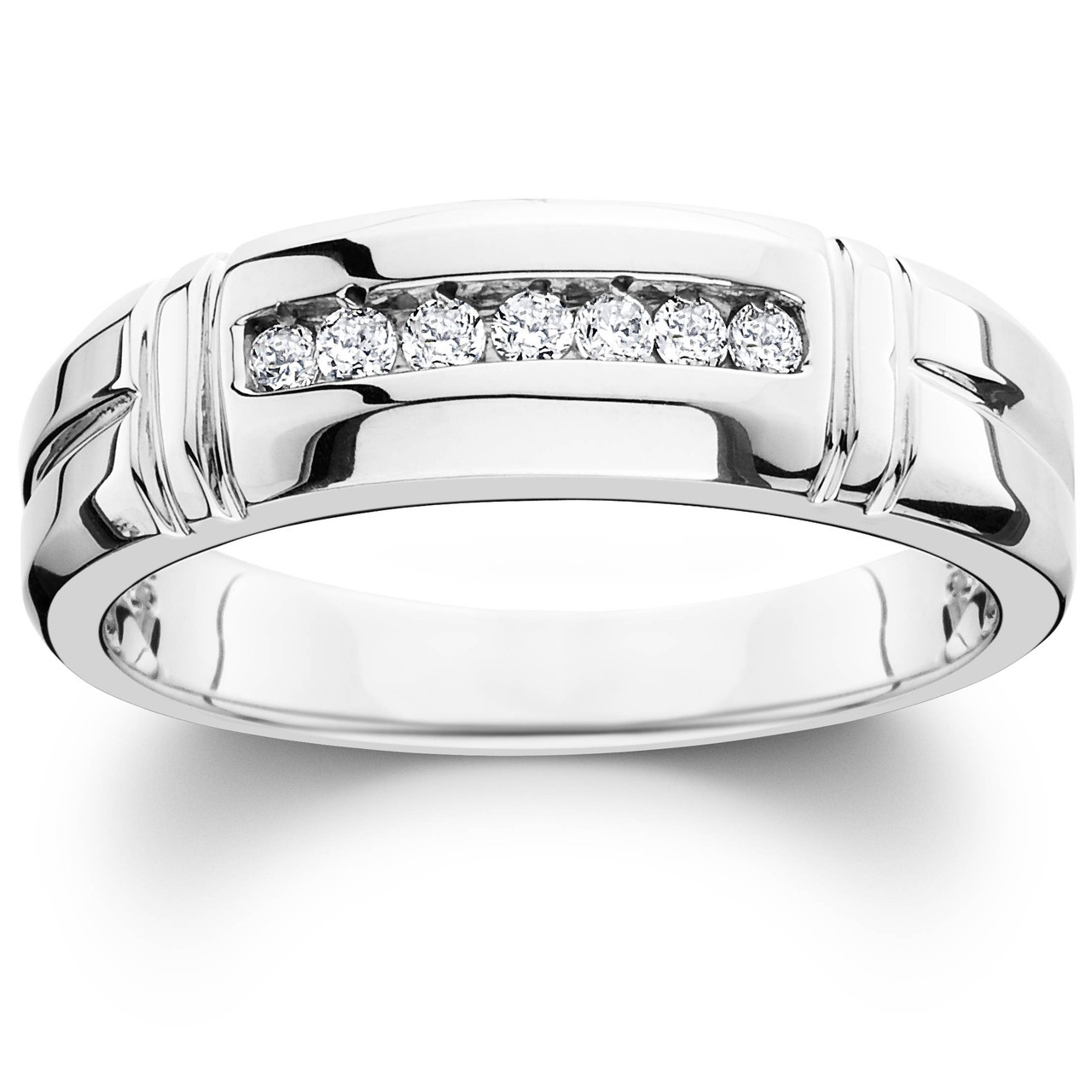 1/4ct Channel Set Diamond Ring 14K White Gold Mens Wedding Band (G-H, SI)