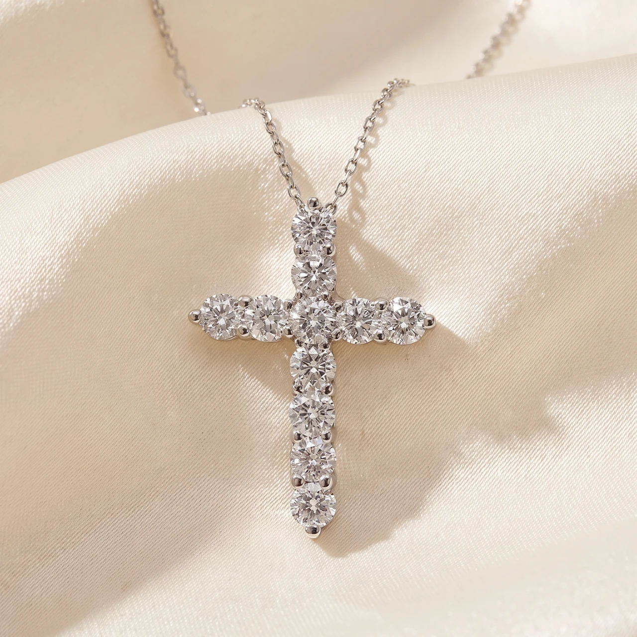 3 Ct Diamond Cross Pendant 14k White Gold Necklace Lab Grown (F-G, VS)