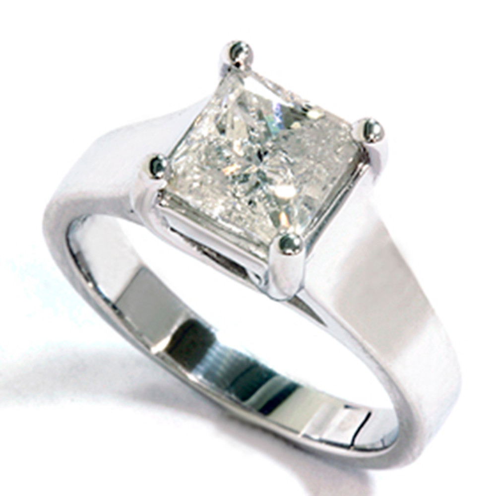1 ct White Gold Princess Cut Enhanced Diamond Solitaire 14k Engagement Ring (G-H, SI)