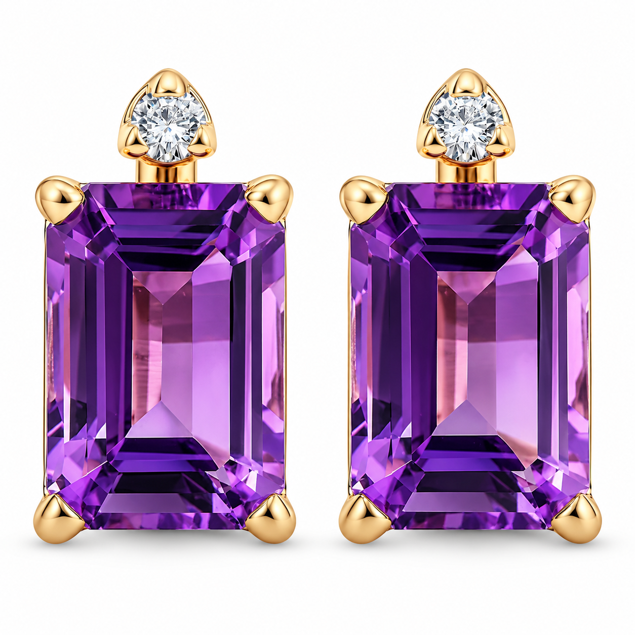 1 3/4ct Emerald Amethyst Stud Earrings 14k Yellow Gold (I-J, I2-I3)