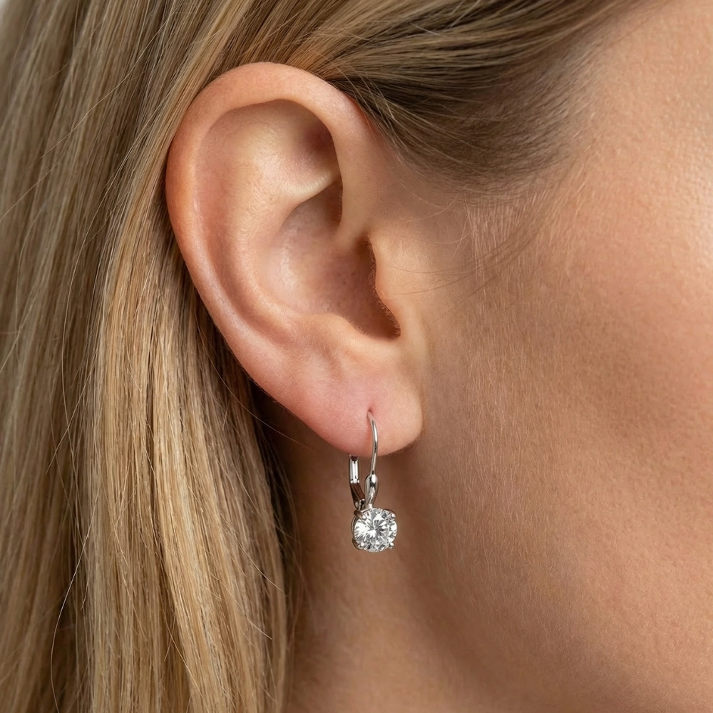 5/8ct Lever Back Dangle Hoops 14K White Gold Earrings Lab Grown (F-G, VS)