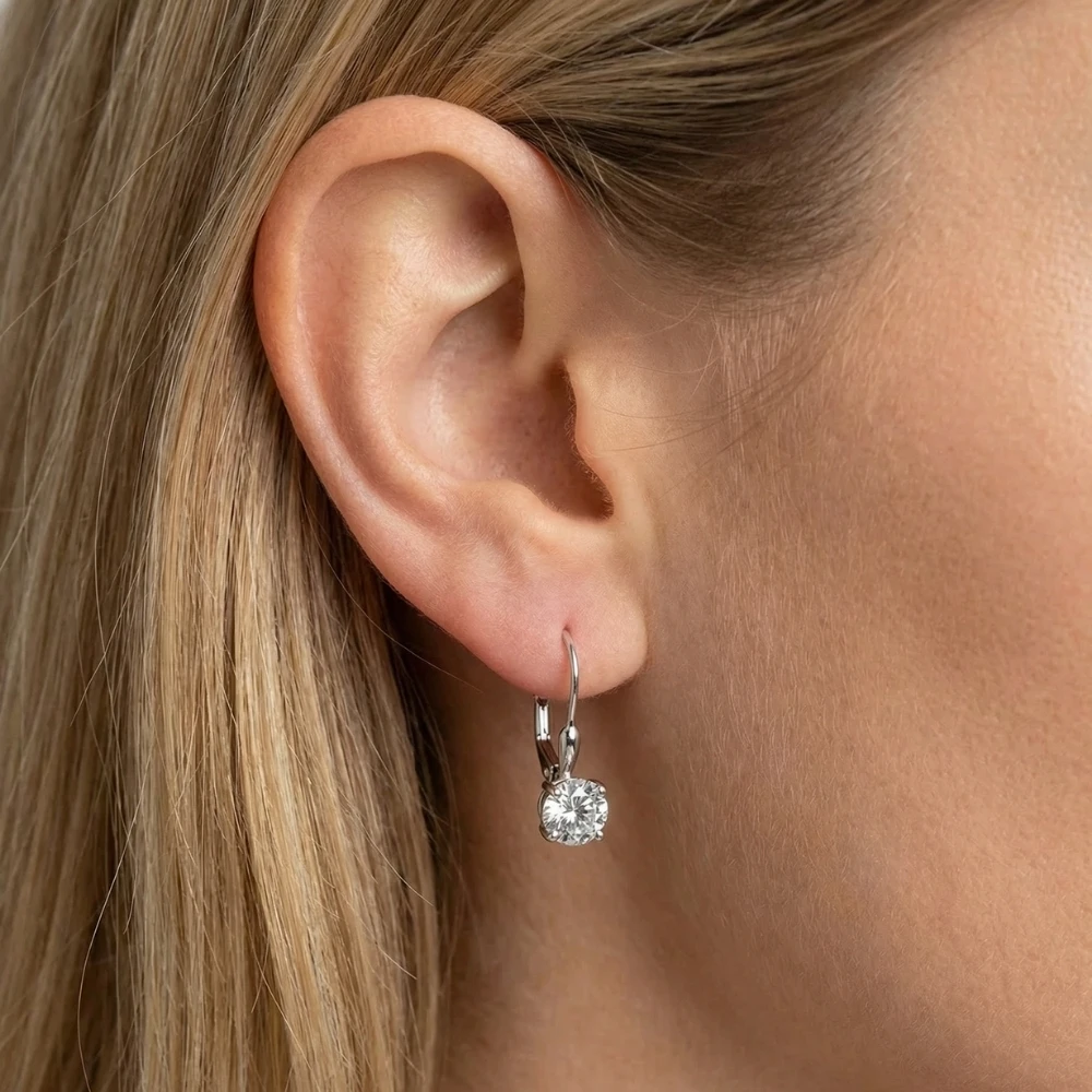 5/8ct Lever Back Dangle Hoops 14K White Gold Earrings Lab Grown (F-G, VS)