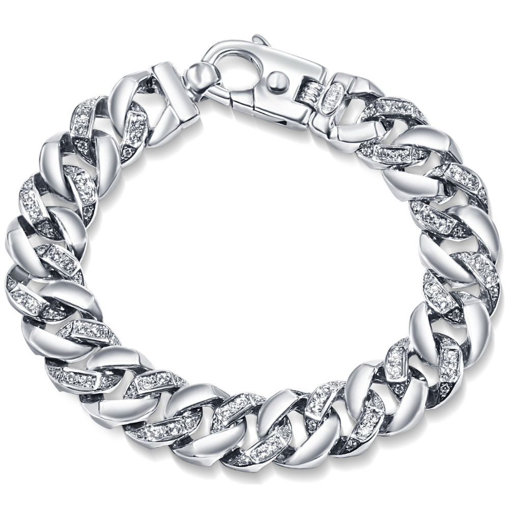 Men's 14k Gold (104gram) or Platinum (172gram) 14mm Diamond Bracelet 8.75" (H-I, SI)