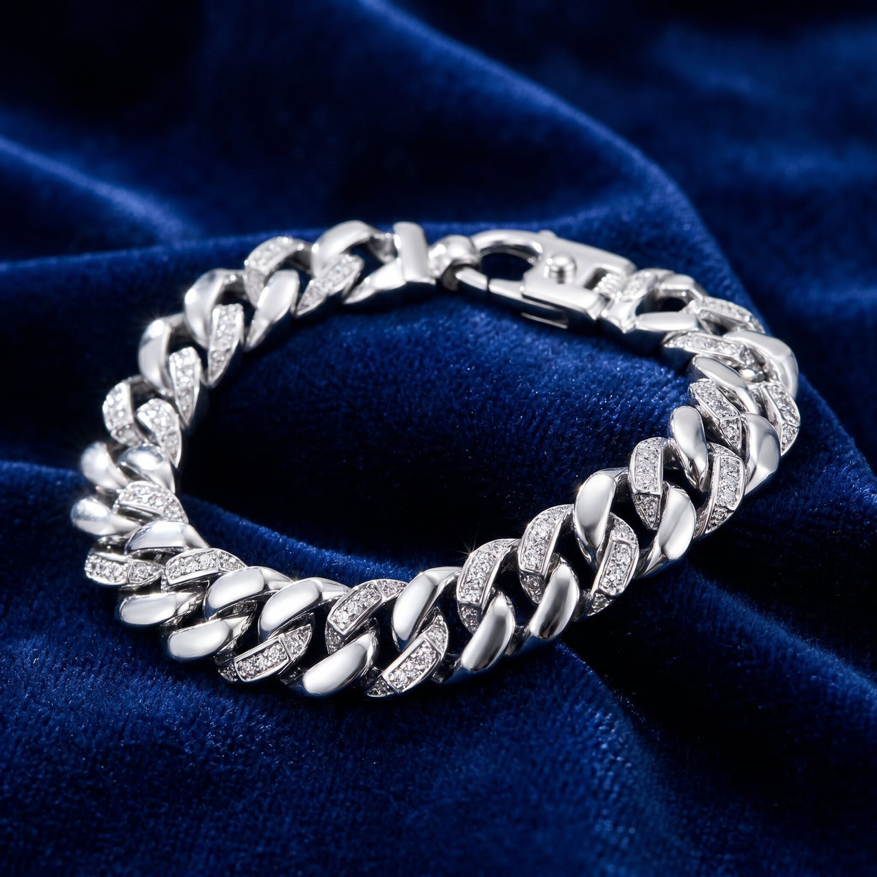 Men's 14k Gold (104gram) or Platinum (172gram) 14mm Diamond Bracelet 8.75" (H-I, SI)