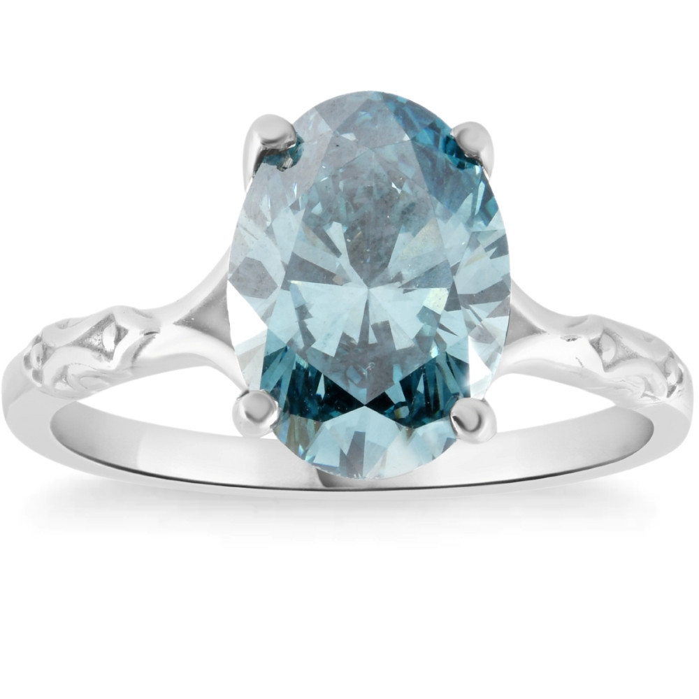 2Ct Oval Blue Diamond Solitaire Engagement Ring 14k White Gold Lab Grown (G-H, VS)