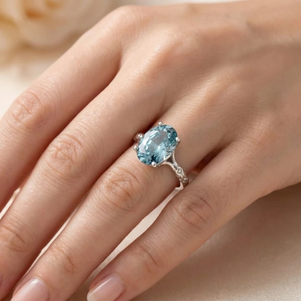 2Ct Oval Blue Diamond Solitaire Engagement Ring 14k White Gold Lab Grown (G-H, VS)