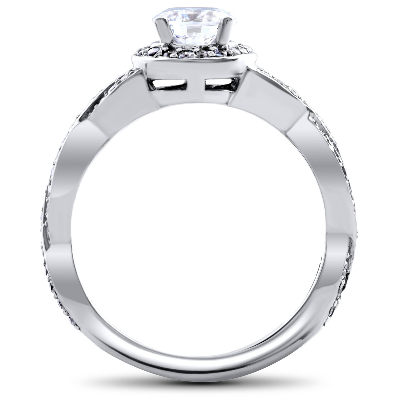 Round Diamond Halo Engagement Ring, .90 Carat Center, 14K White Gold