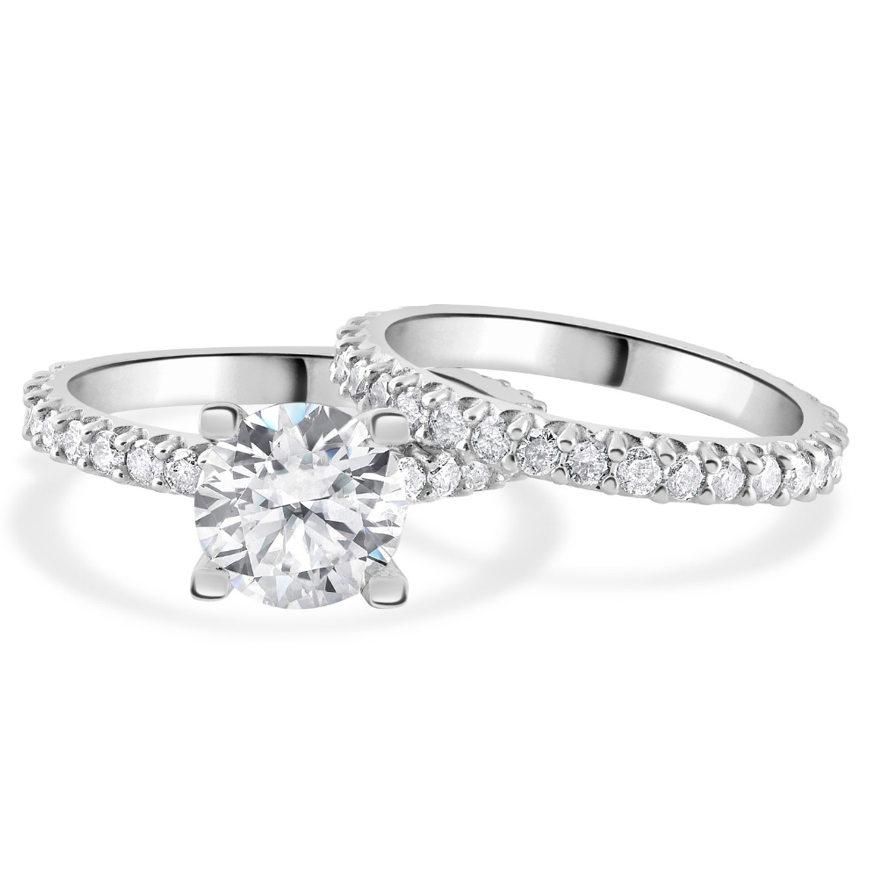 2 3/4Ct Diamond Engagement Wedding Ring Set in 14k White