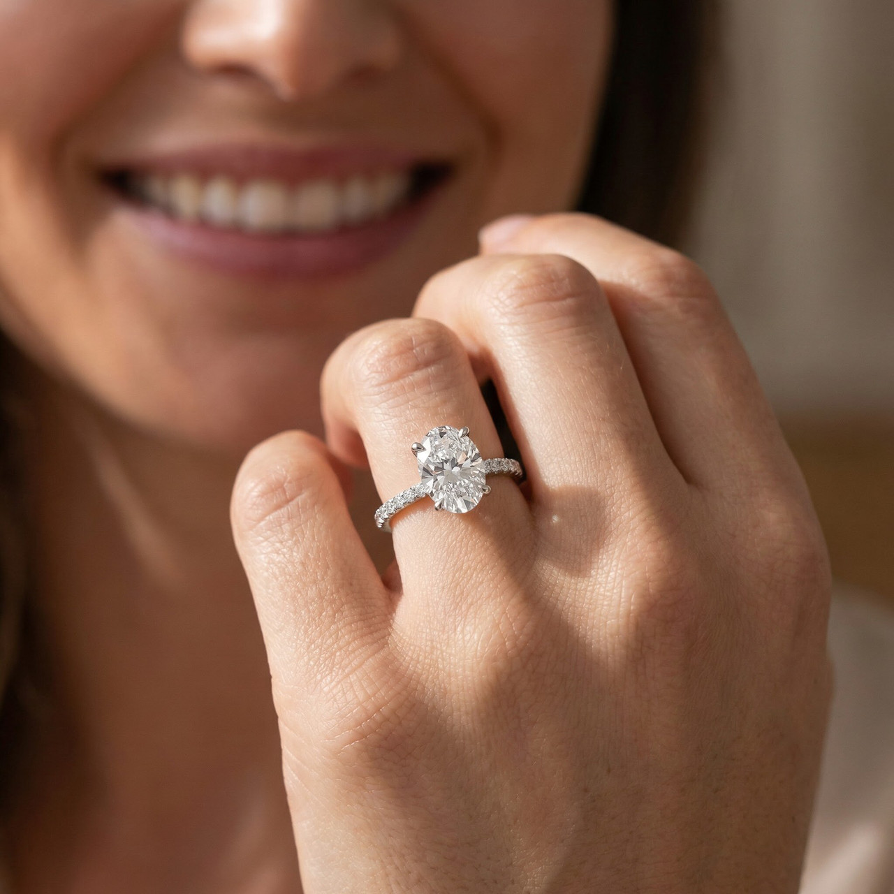 3 1/2Ct Oval Diamond Engagement Ring Lab Grown in 14k Gold Hidden Halo (G-H, VS)