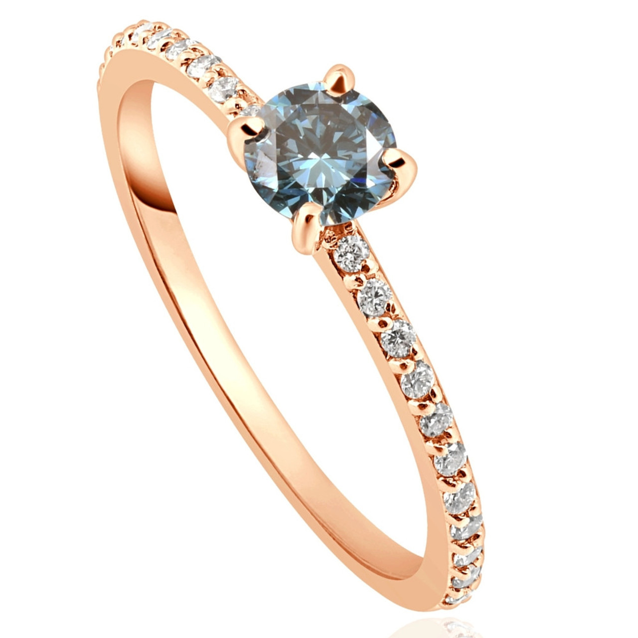 .60Ct Blue & White Diamond Engagement Ring 14k Rose Gold (G-H, VS)