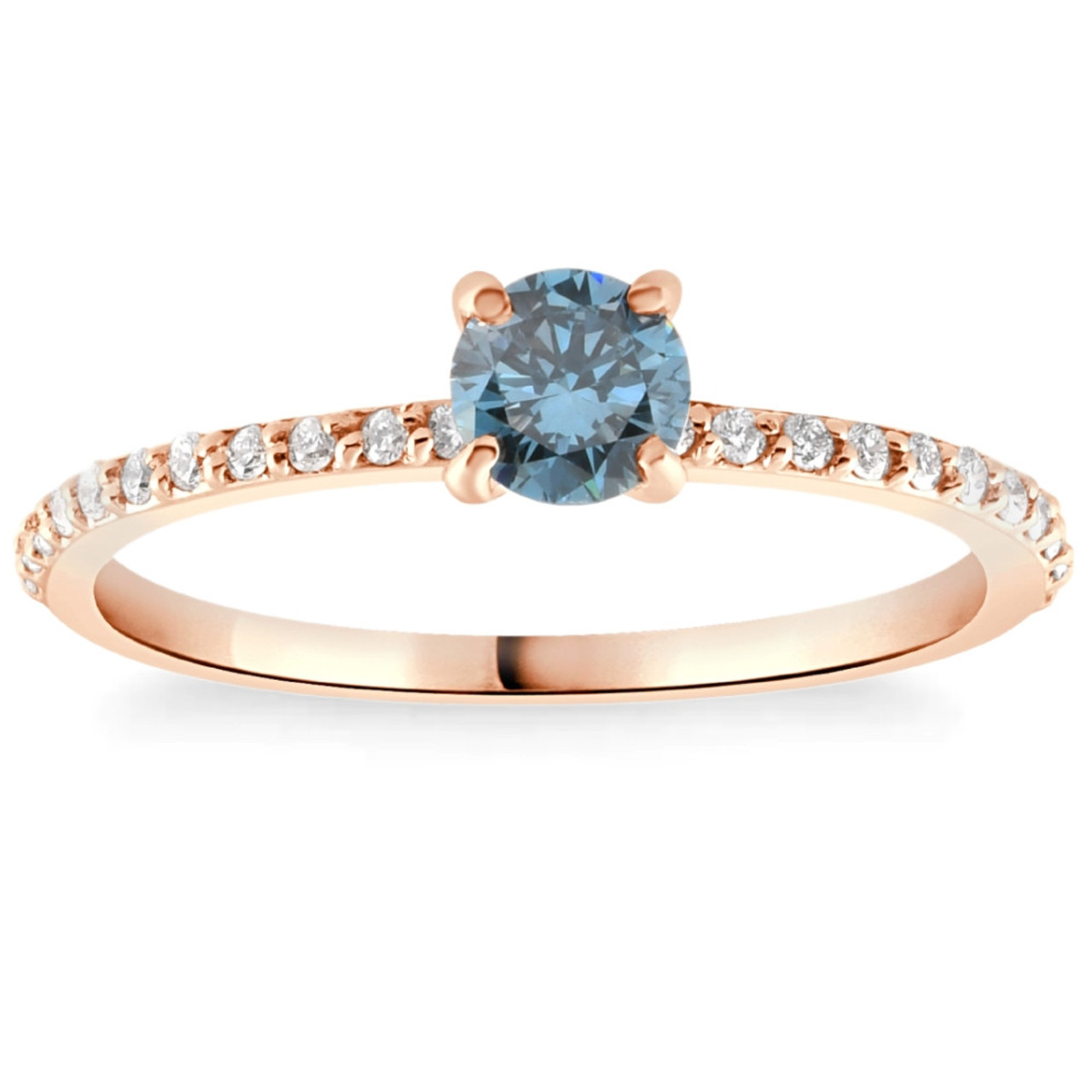 .60Ct Blue & White Diamond Engagement Ring 14k Rose Gold (G-H, VS)