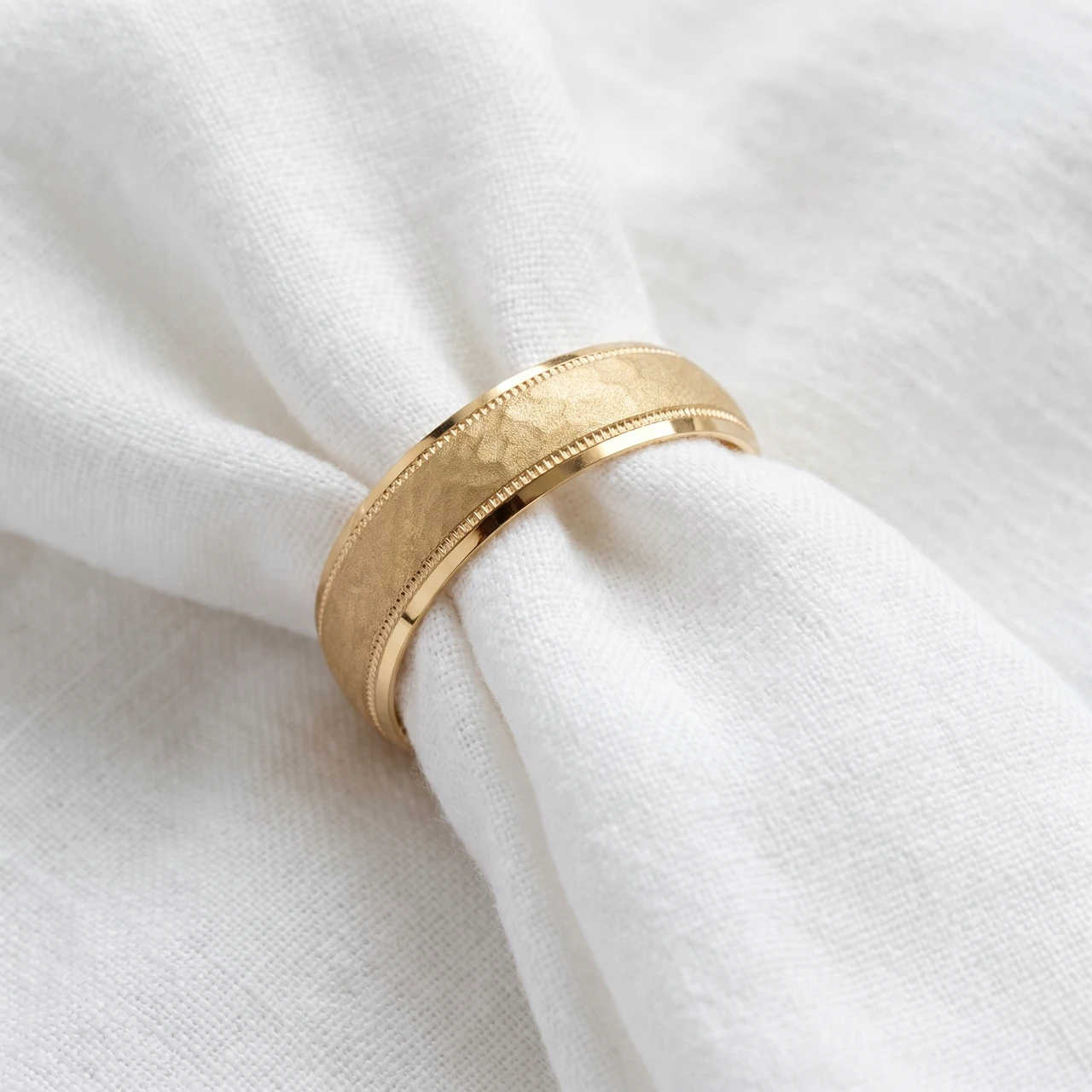 6mm Hammered Mens Wedding Band 14K Yellow Gold
