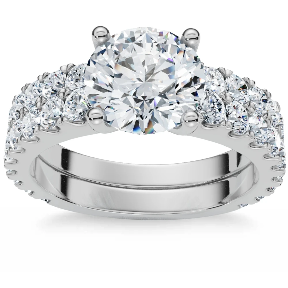 3 1/2ct Diamond Engagement Wedding Ring Set 14K White Gold Lab Grown (G-H, VS)