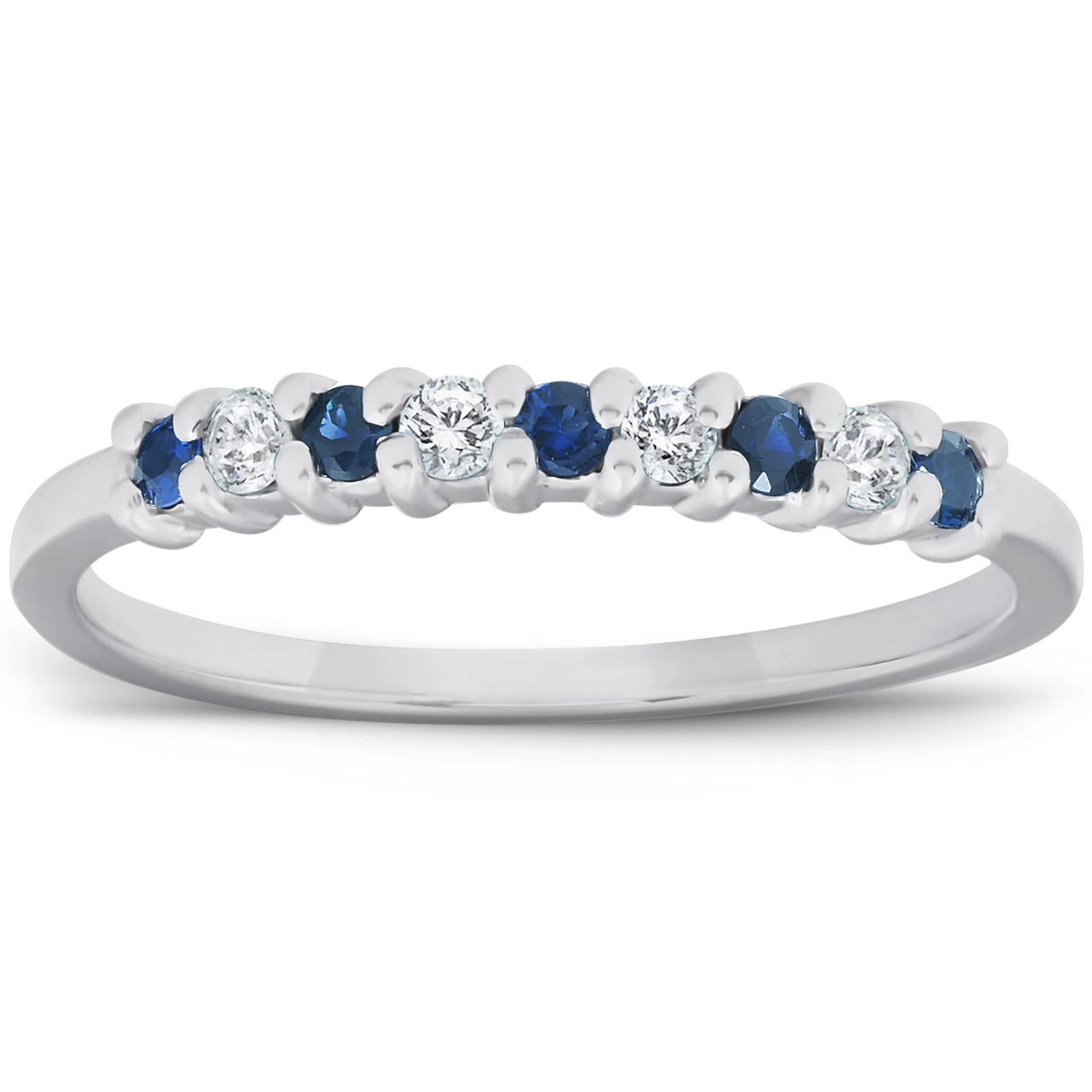1/4CT Blue Sapphire & Diamond Wedding Ring 10K White Gold (G-H, I1)
