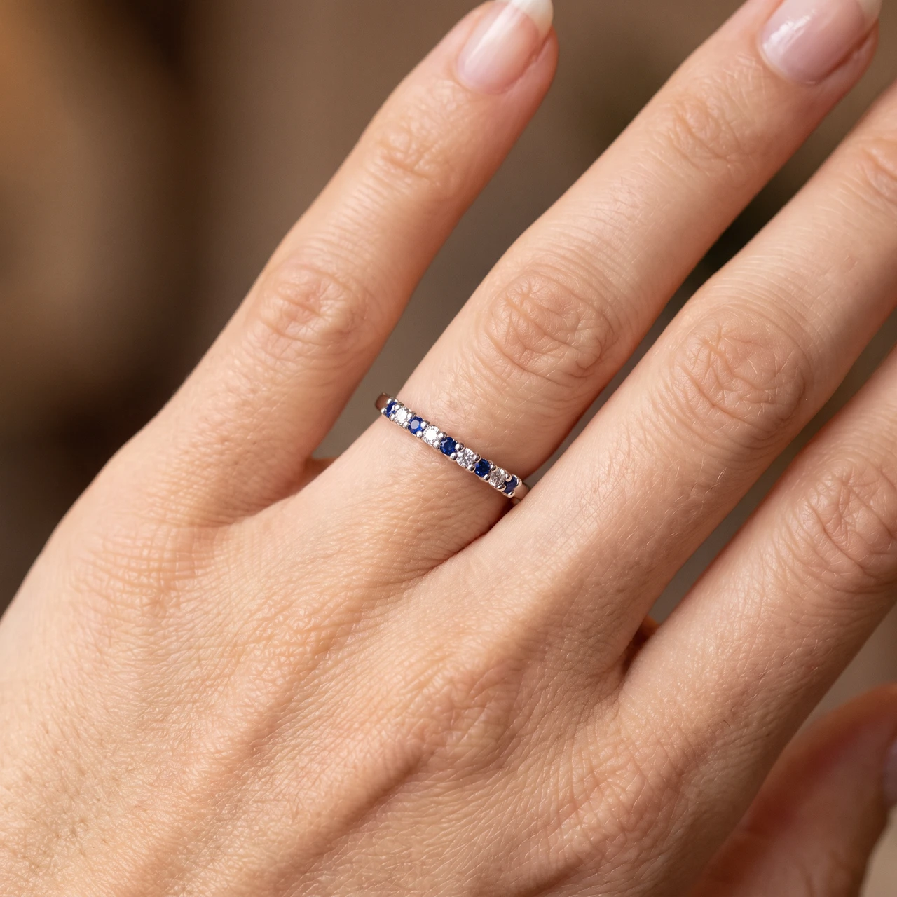 1/4CT Blue Sapphire & Diamond Wedding Ring 10K White Gold (G-H, I1)