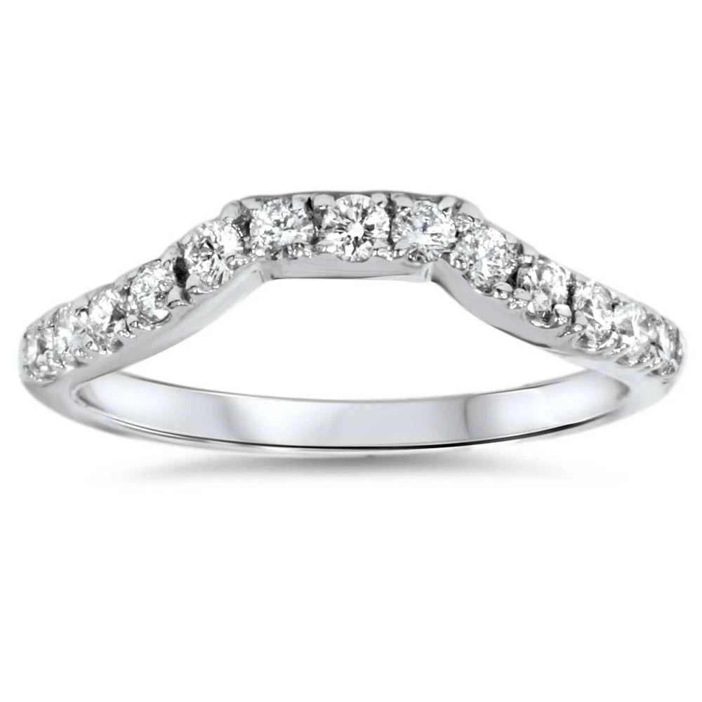 14K White Gold 3/8ct Diamond Wedding Anniversary Curved Guard Ring (G-H, I1)