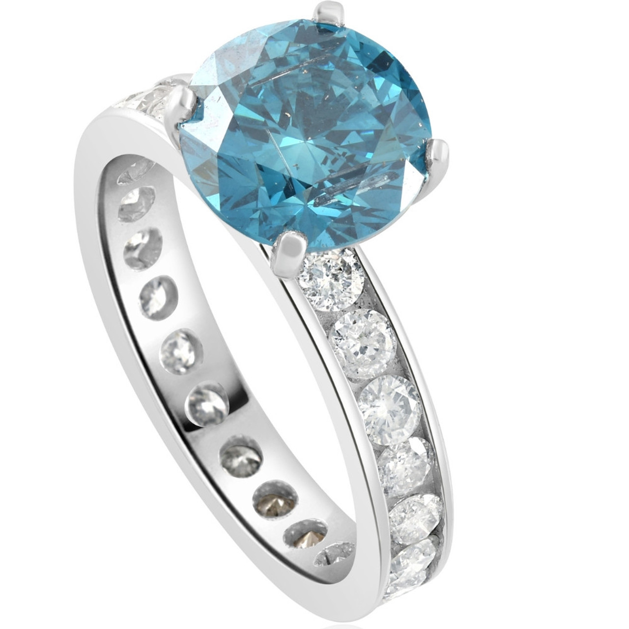 4 Ct TW Blue & White Diamond Eternity Engagement Ring in 14k White Gold (G-H, SI)