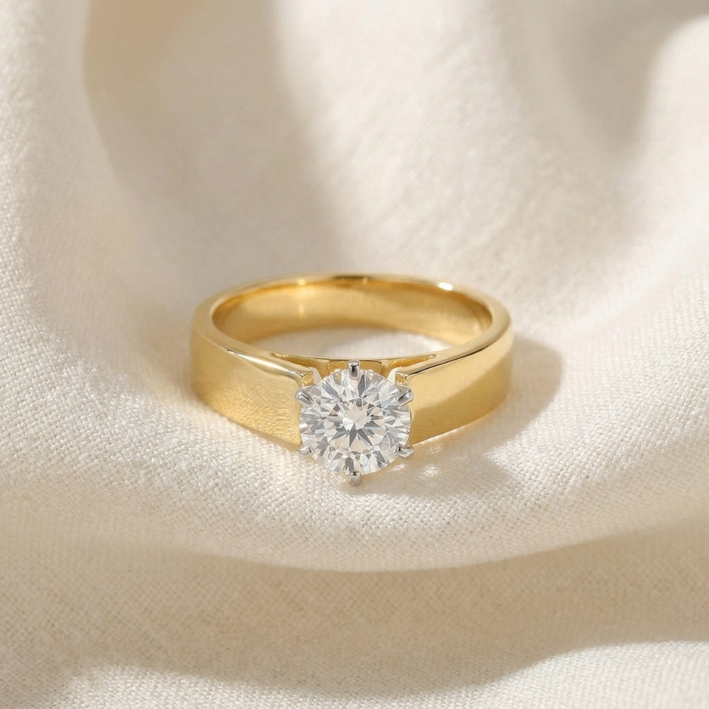 2Ct Round Moissanite Solitaire Engagement Ring Yellow Gold (G-H, VS)