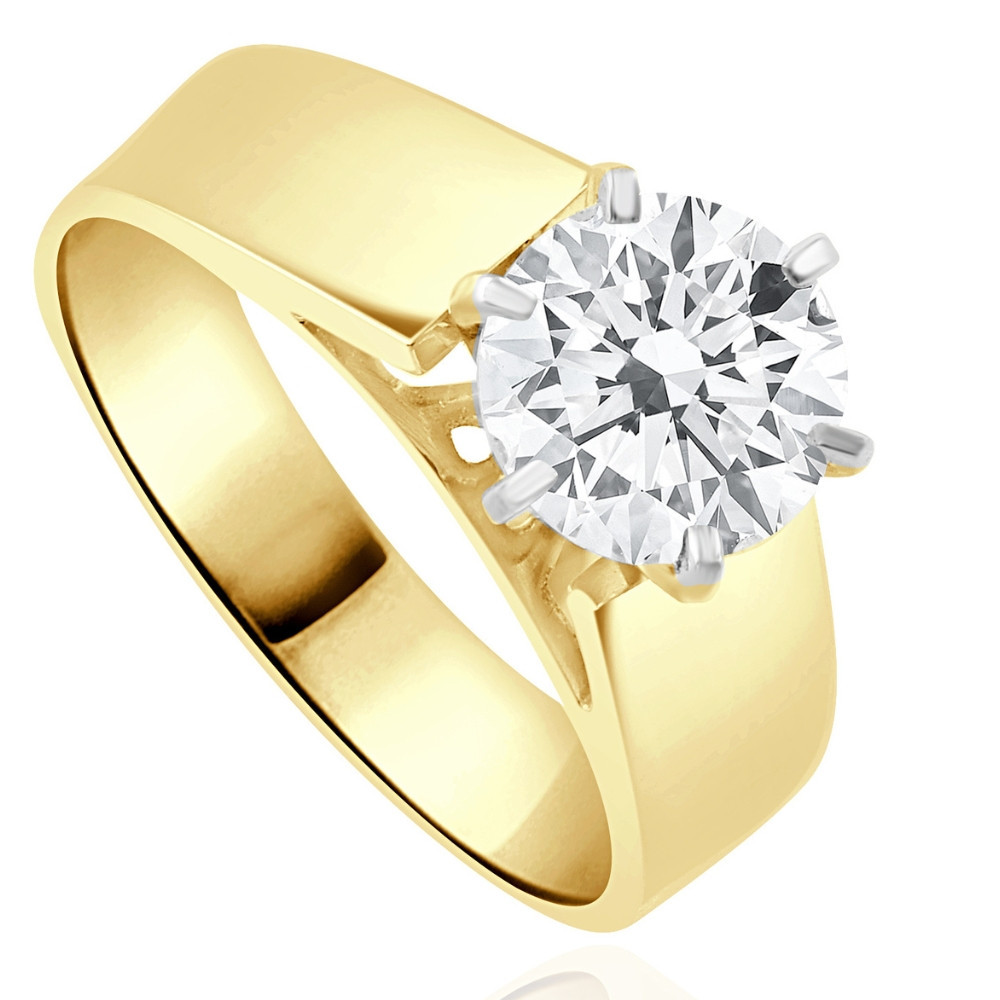 2Ct Round Moissanite Solitaire Engagement Ring Yellow Gold (G-H, VS)