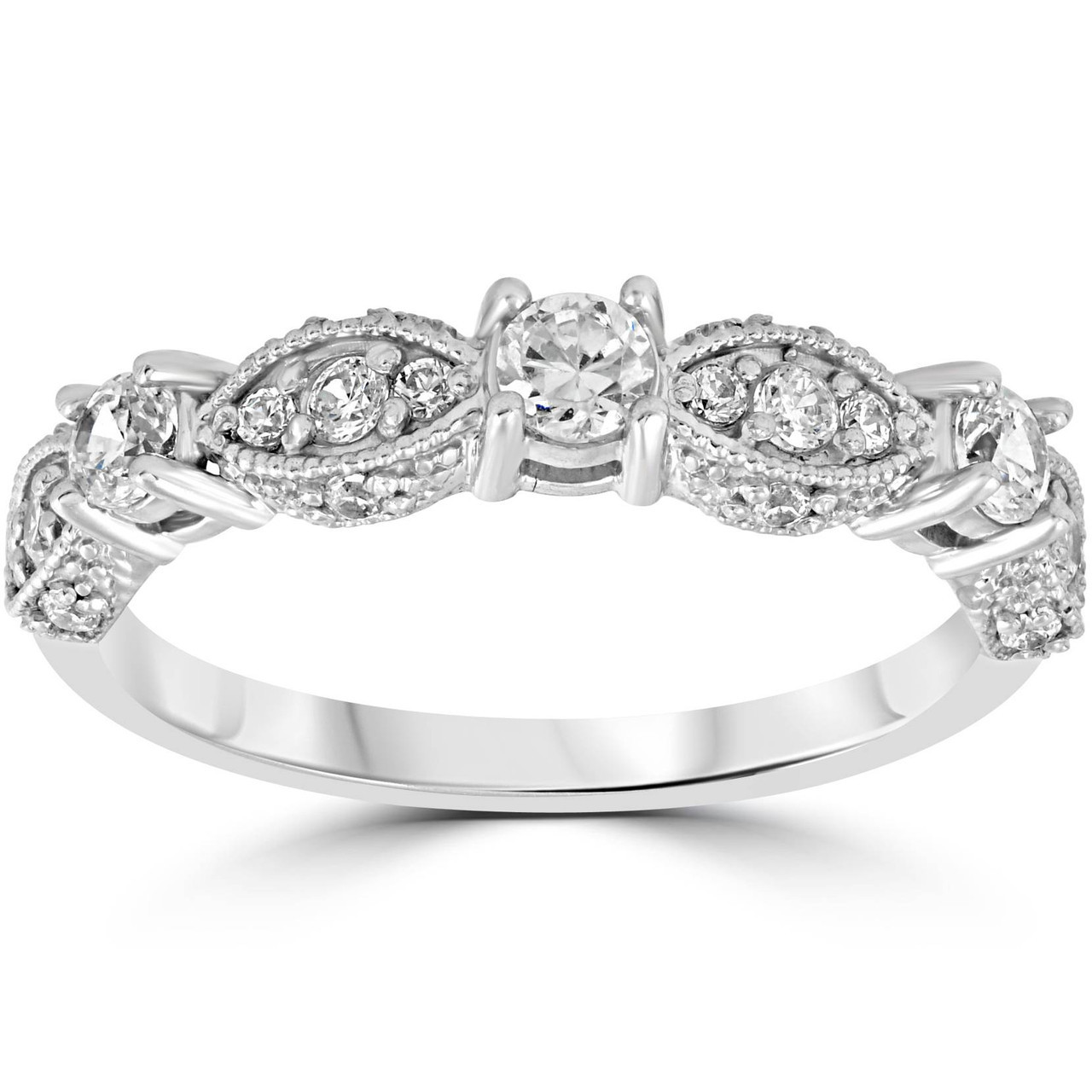 1/2 Ct Vintage Diamond Wedding Ring 14K White Gold (H-I, I1)