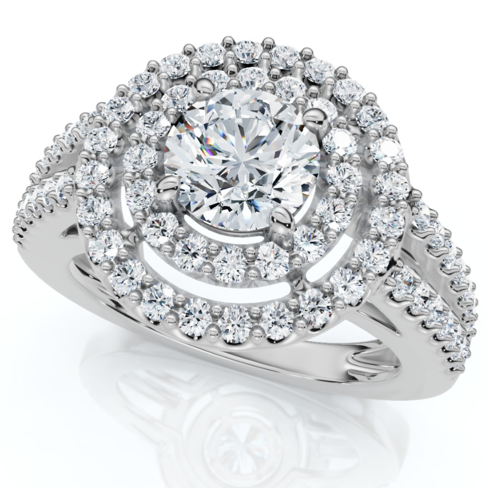 1 1/2 cttw Pave Double Halo Round Brilliant Cut Engagement Ring 14K White Gold (G-H, I1)