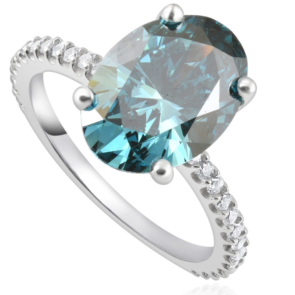 2 1/3Ct Blue Oval Diamond Engagement Ring in 14k White Gold Lab Grown (G-H, SI)