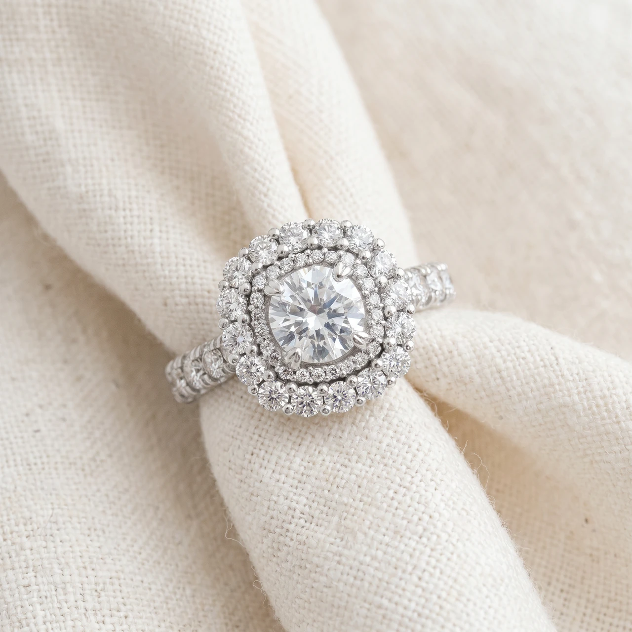 2 1/2Ct Cushion Halo Diamond Engagement Ring in 14k White or Yellow Gold (G-H, SI)