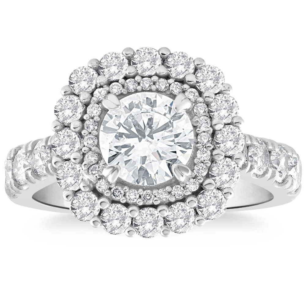 2 1/2Ct Cushion Halo Diamond Engagement Ring in 14k White or Yellow Gold (G-H, SI)