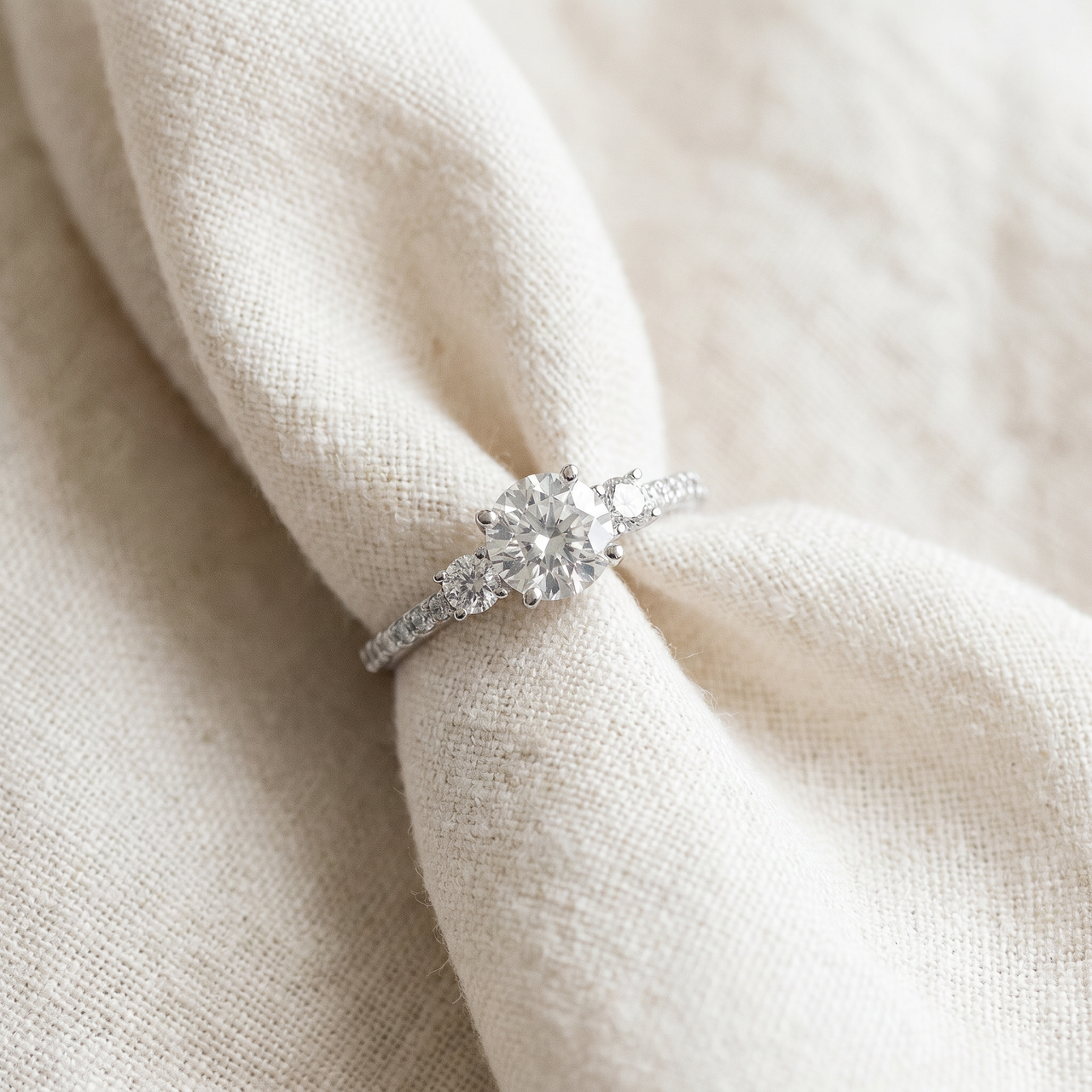 2 ct Round Diamond 3-Stone Lab Created Eco Friendly Engagement Ring White Gold (F-G, VS)