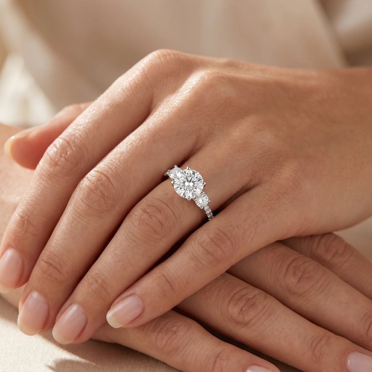 2 ct Round Diamond 3-Stone Lab Created Eco Friendly Engagement Ring White Gold (F-G, VS)