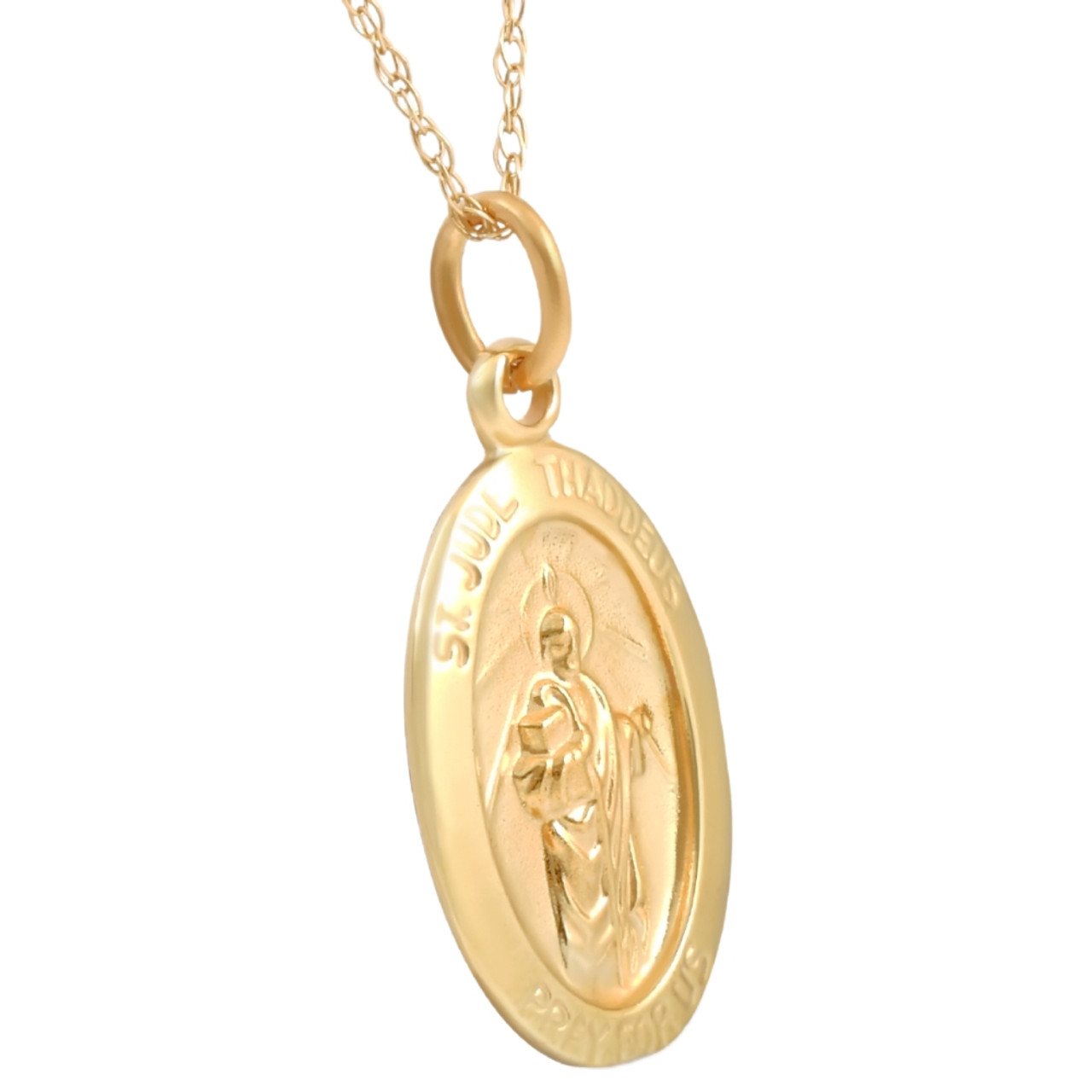Gold Plated Big Saint Jude Pendant Necklace Figaro 26