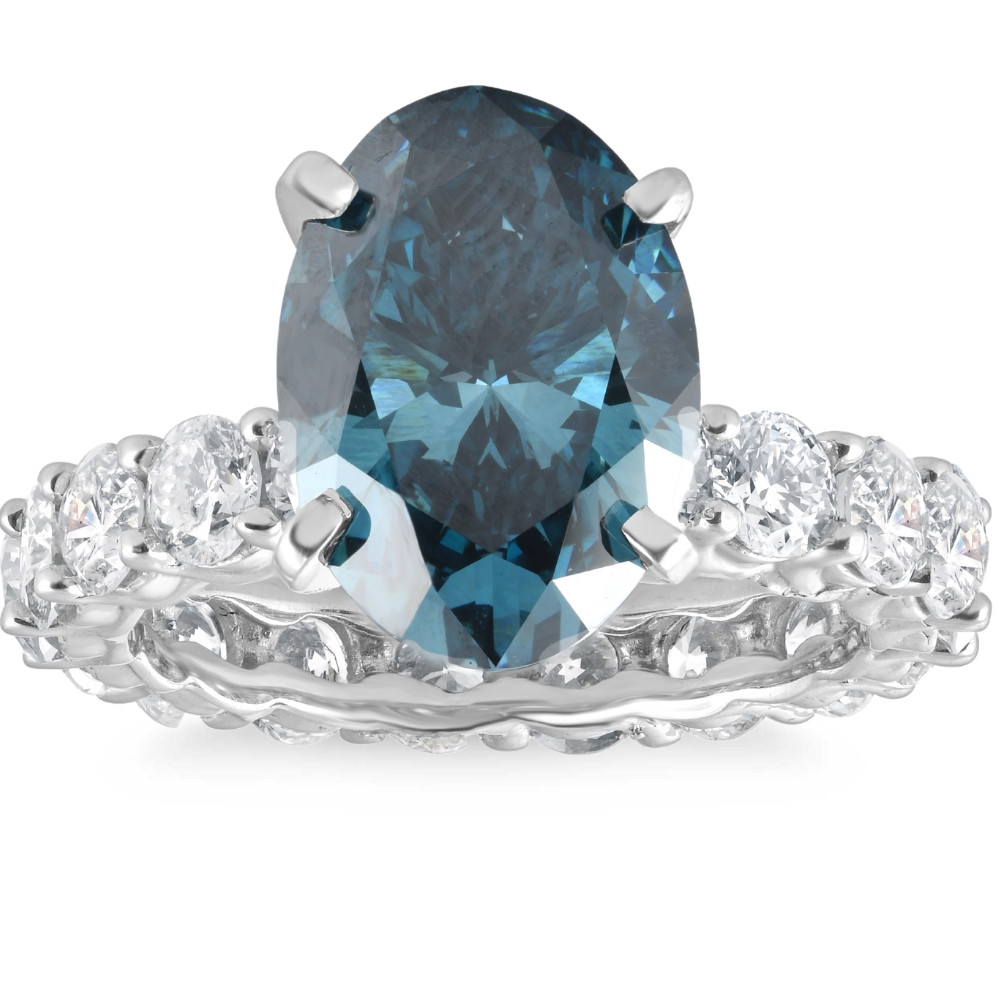 6Ct Blue & White Diamond Engagement Eternity Ring 14k White Gold Lab Grown (Blue, VS)