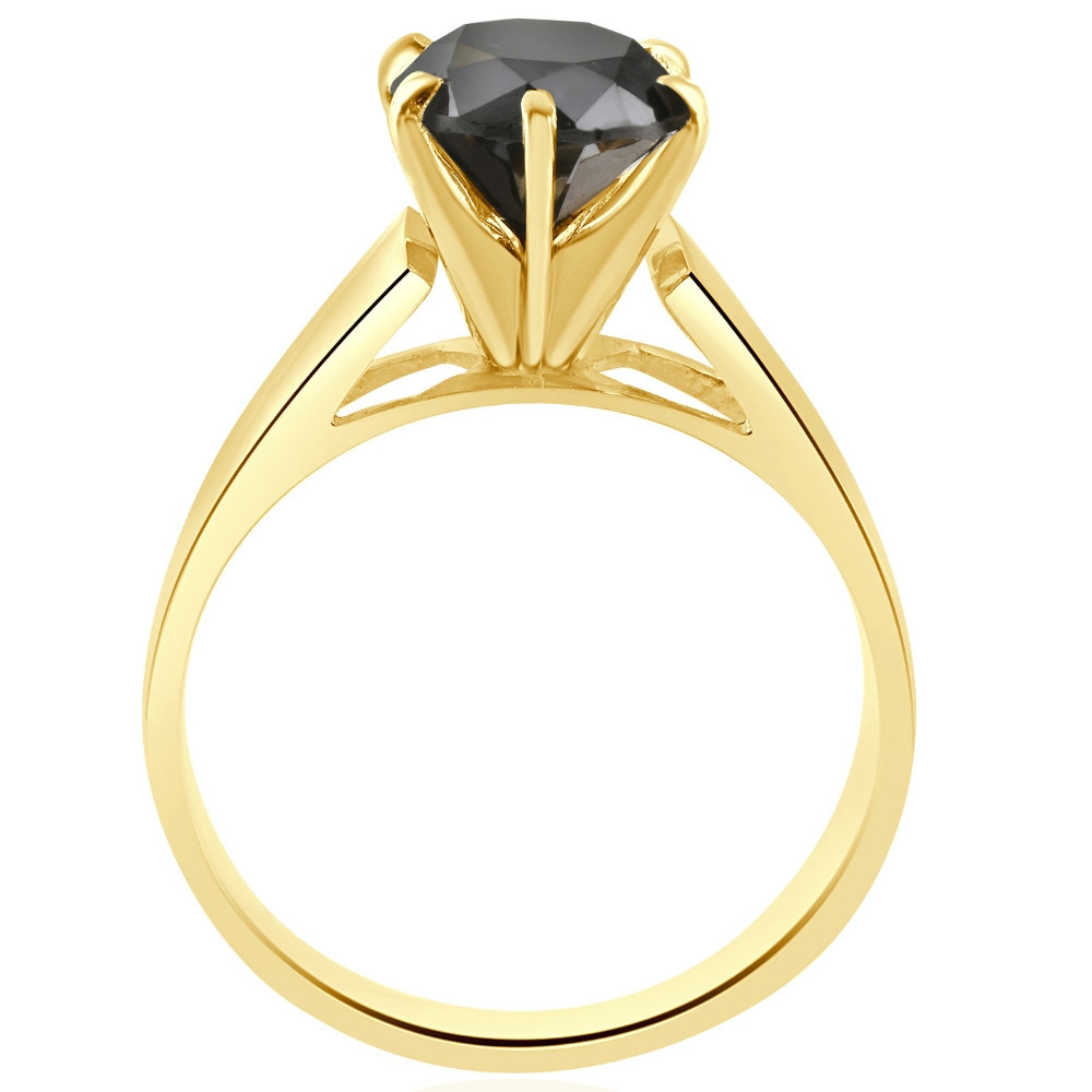 2Ct Round Black Diamond Solitaire Engagement Ring 14k Yellow Gold (Black, I2-I3)