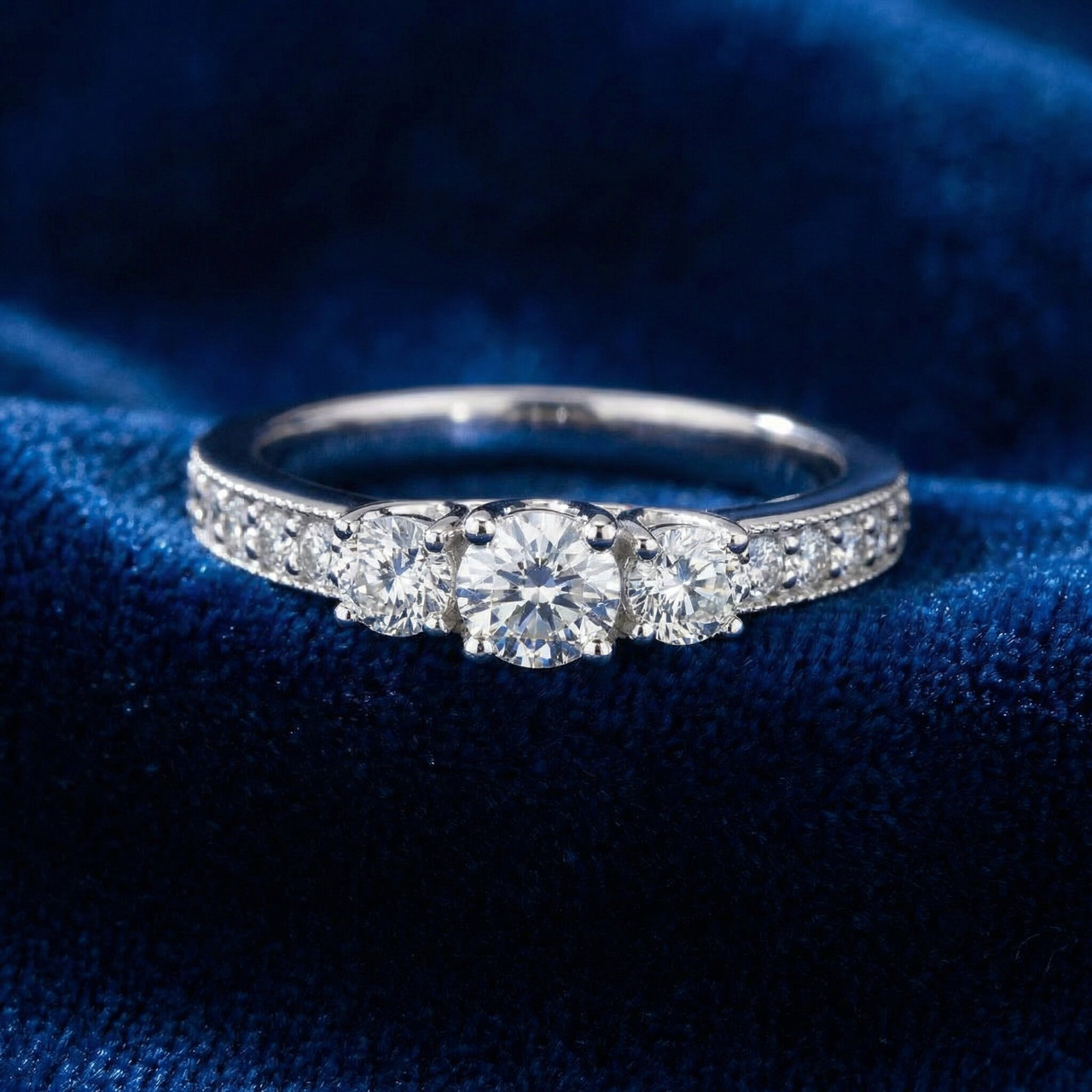 1/2ct 3 Stone Diamond Ring 14K White Gold (G-H, I1)
