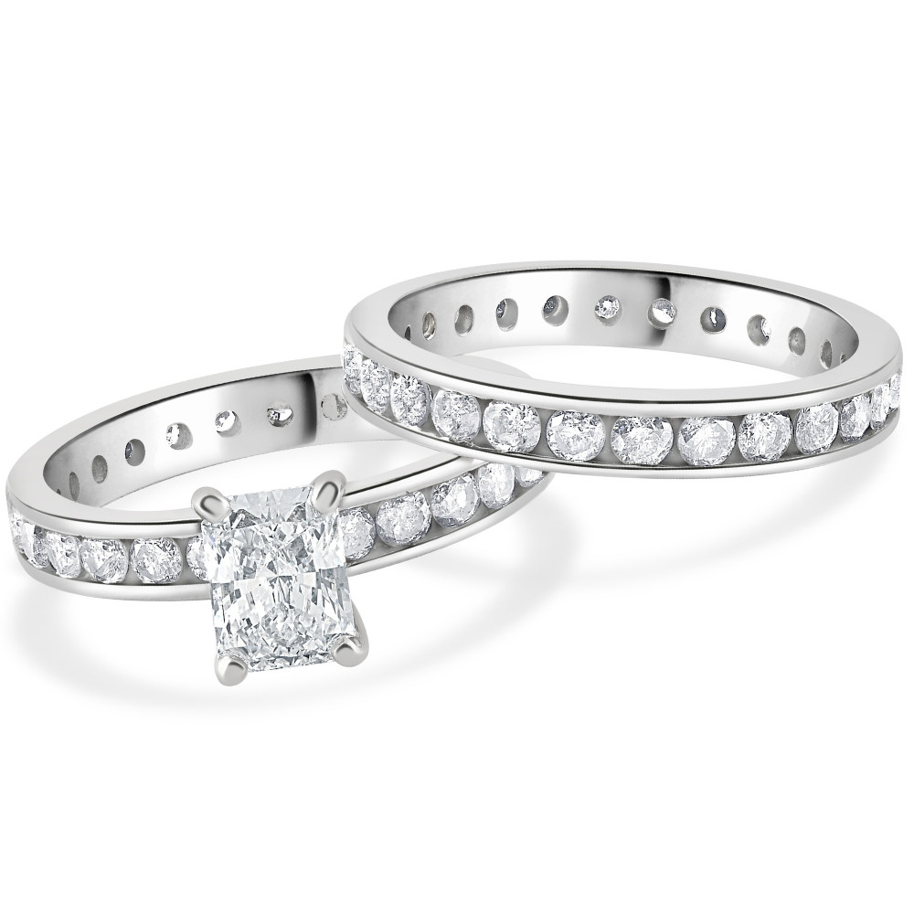 4Ct Radiant Cut Diamond Eternity Engagement Wedding Ring Set 14k Gold Lab Grown (G-H, VS)