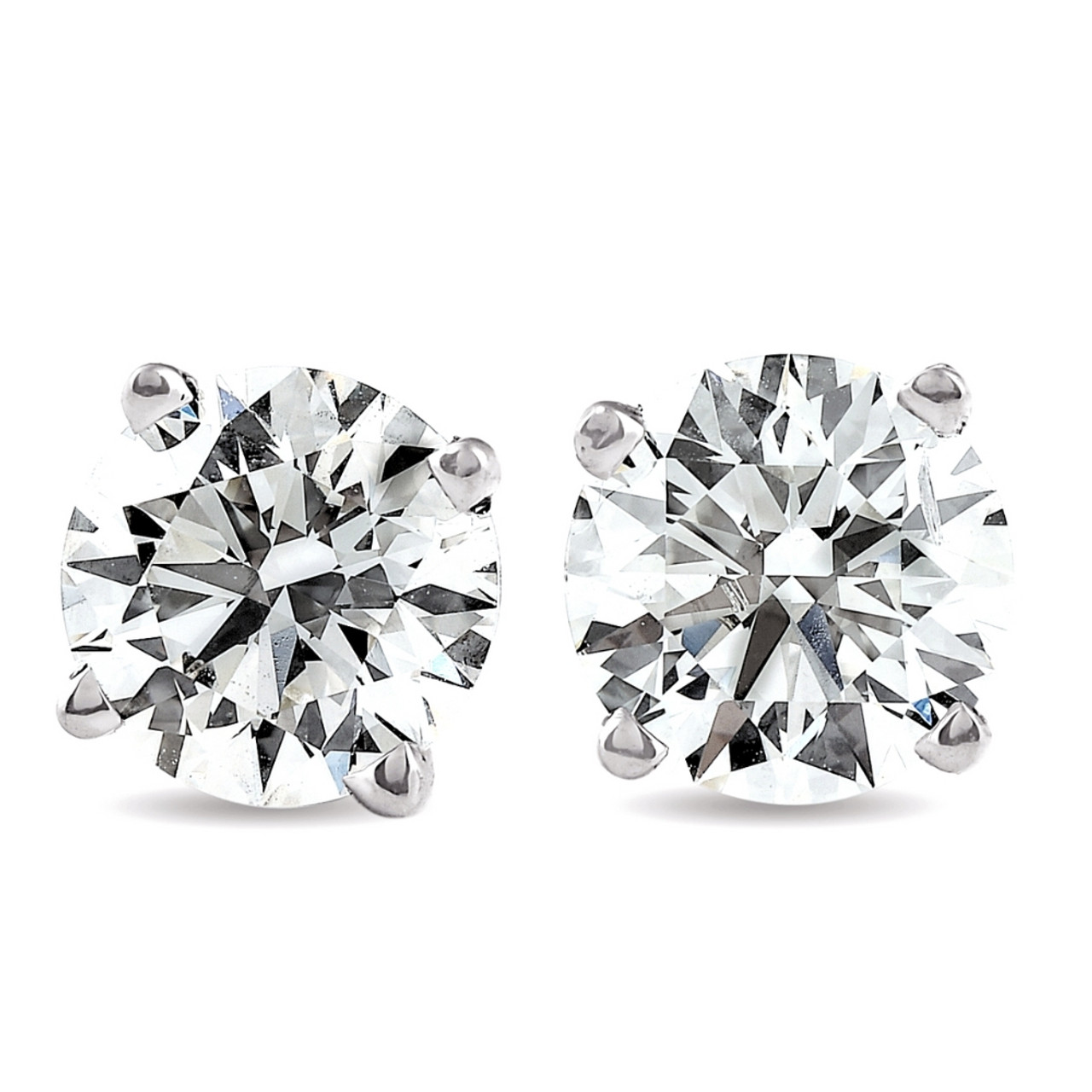 3ct Round Diamond Studs W/ Screw Back 14K White Gold