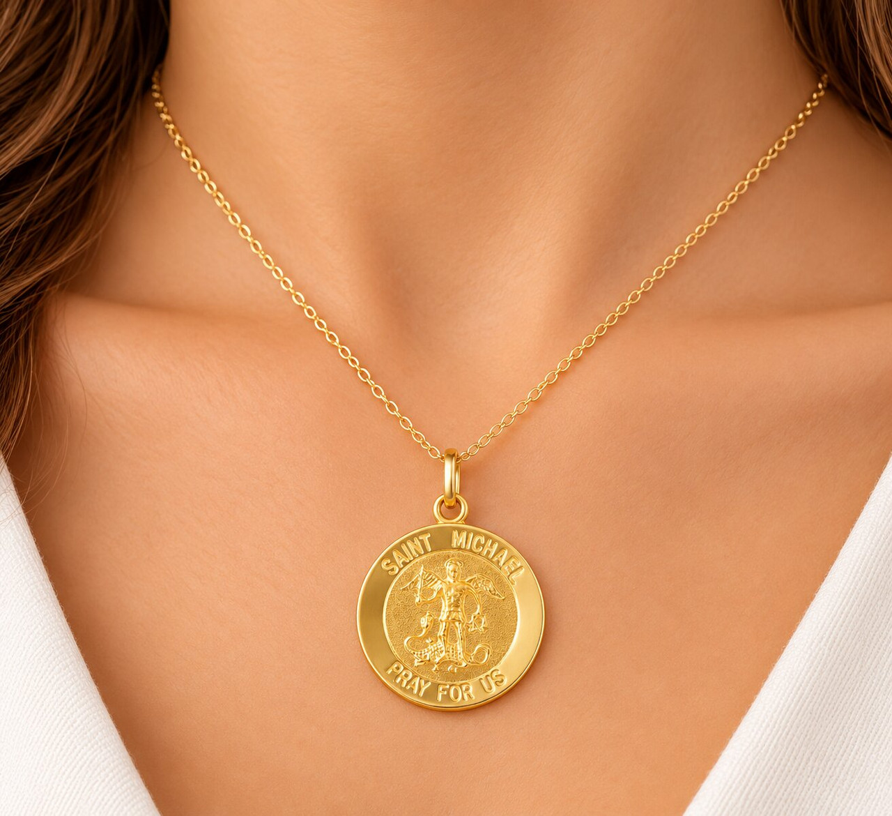 14k Yellow Gold St. Michael Medal Pendant .5" Tall 1 Gram