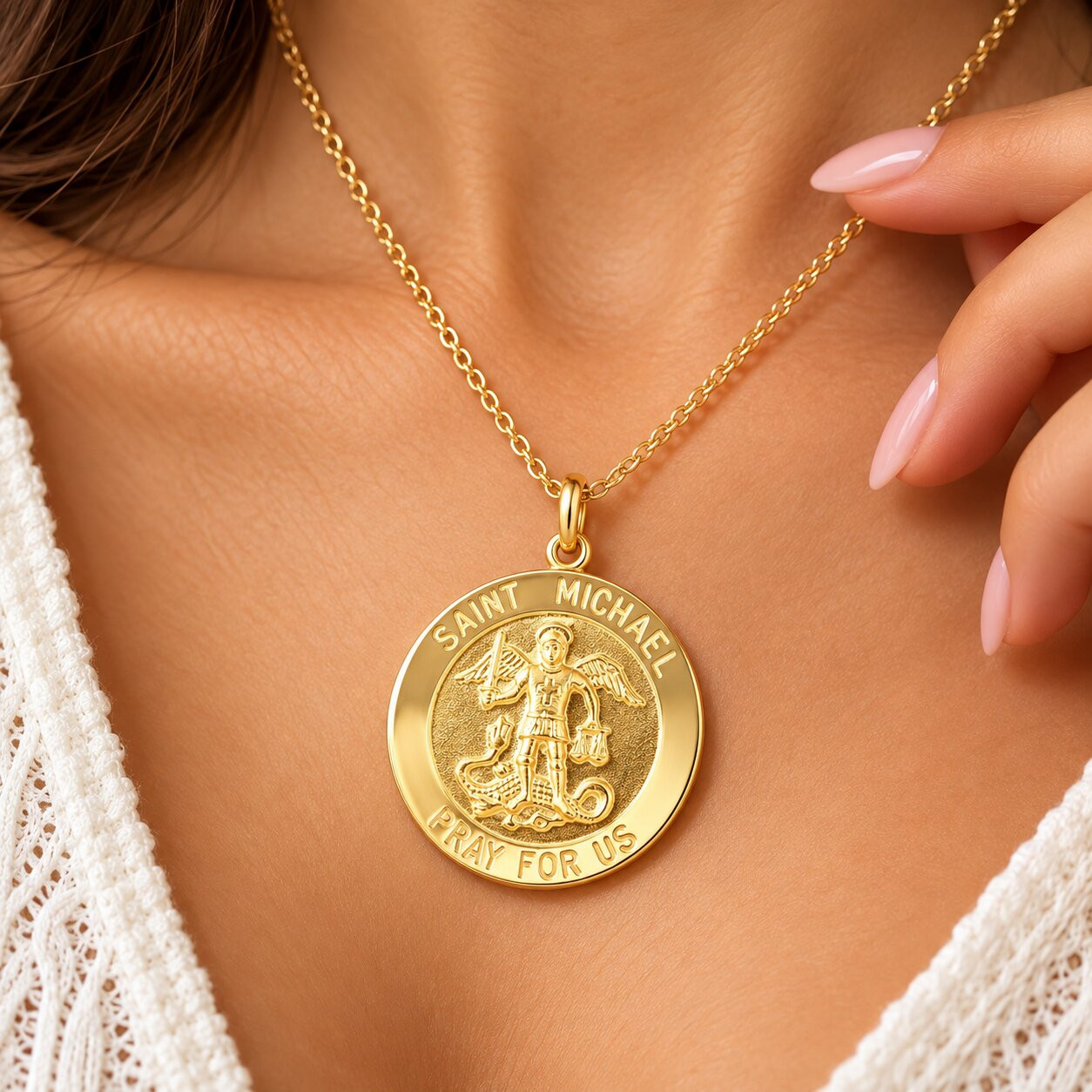 14k Yellow Gold St. Michael Medal Pendant  1" Tall 4.5 Grams