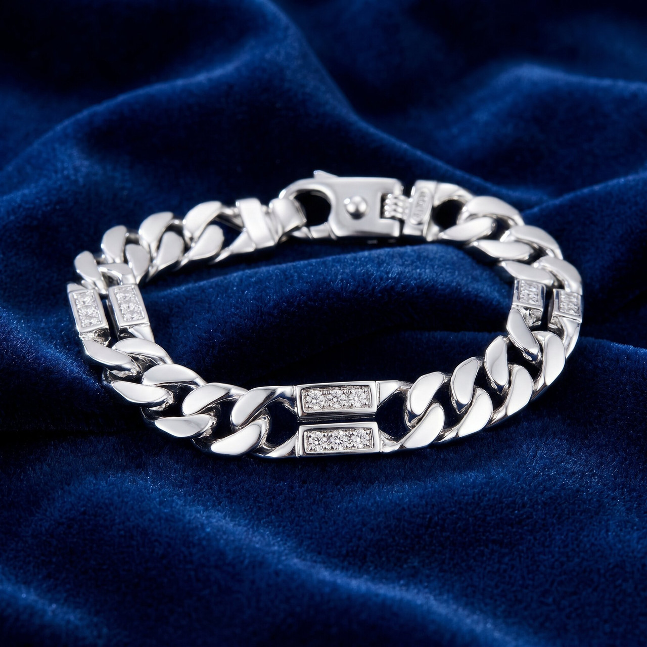 Men's Designer Diamond Figaro 14k Gold (85gram) or Platinum (159gram) 12mm Bracelet 8.5" (H-I, SI)