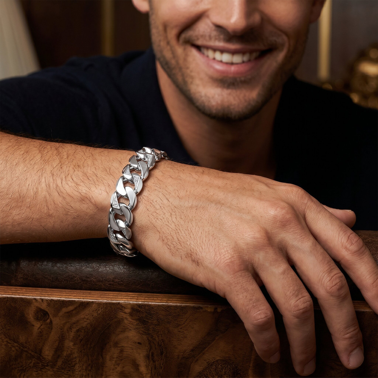 Men's 14k Gold (147gram) or Platinum (276gram) 20mm Diamond Bracelet 9" (H-I, SI)