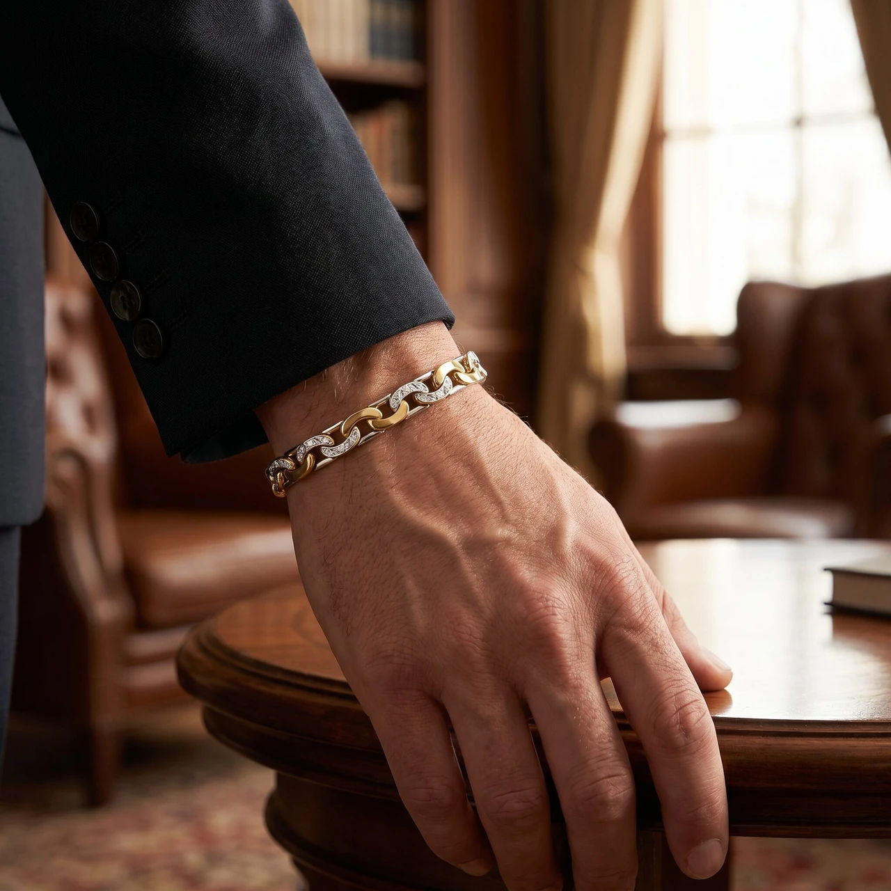 Men's 14k Gold (41gram) or Platinum (77gram) 8.5mm Diamond Bracelet 8.5" (H-I, SI)