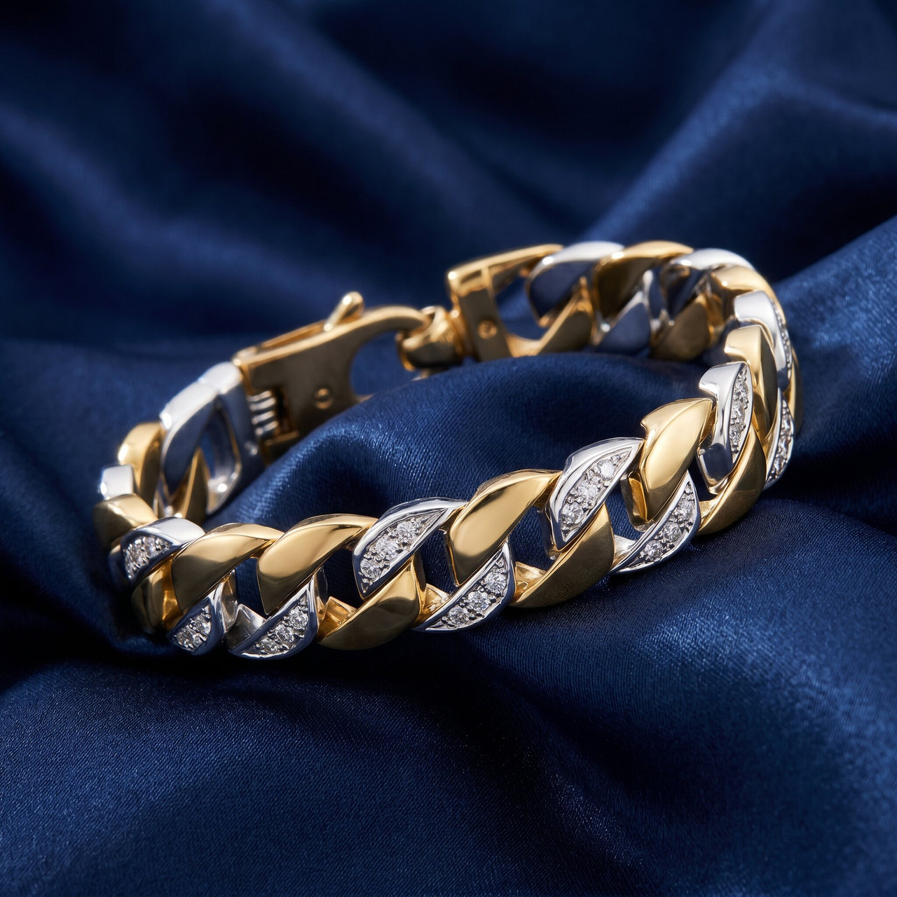 Men's 14k Gold (101gram) or Platinum (163gram) 13mm Diamond Bracelet 8.75" (H-I, SI)